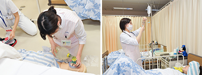 アンビューバック装着場面／点滴交換場面写真